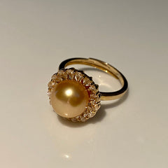 【South Sea Golden】11.3MM/Plated Gold/Sunflower Design/Adjustable Ring