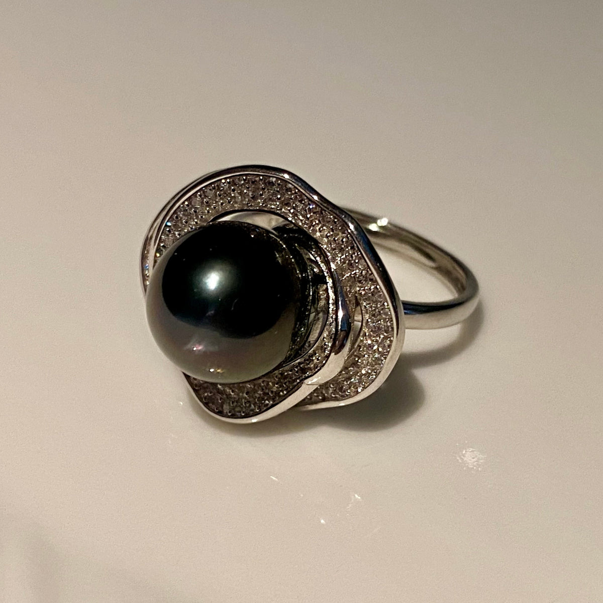 【Black Tahitian】12MM/S925 Silver/Adjustable Ring