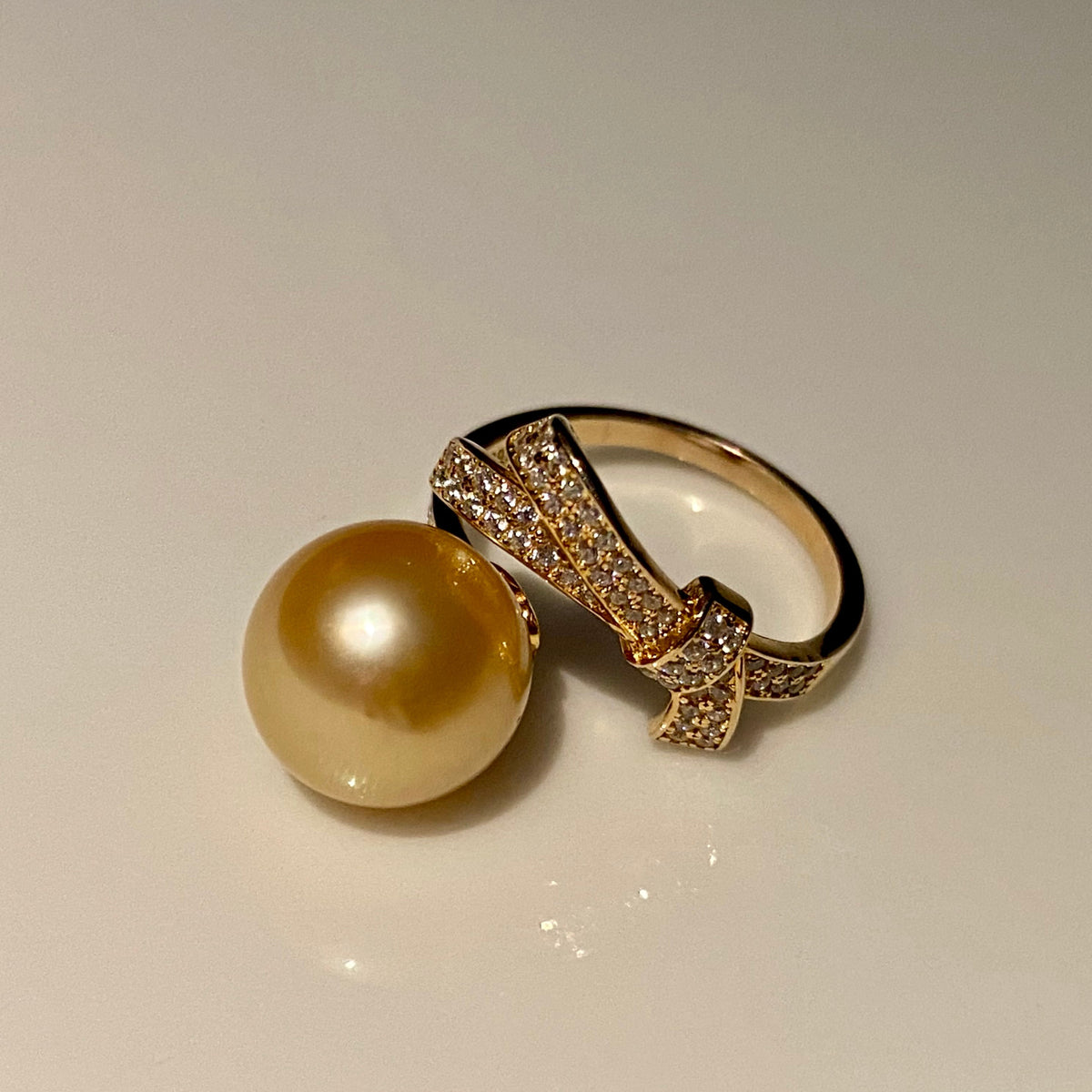 【South Sea Golden】11.3MM/Plated Gold/BowKnot Design/Adjustable Ring