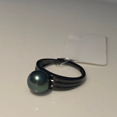 【Black Tahitian】10MM/S925 Silver/Black Steel Design/Adjustable Ring